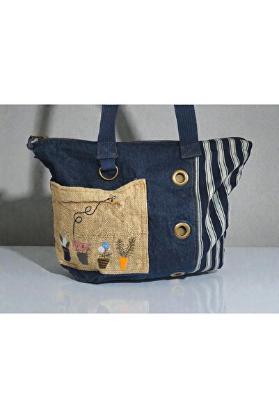 Old Cotton Denim Kumaş Bohem Omuz Çantası B