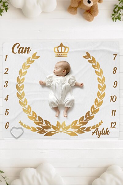 Lilabio %100 Pamuk İsme Özel Bebek Fotoğraf Çekim Anı Örtüsü (120x100 cm) Sar...