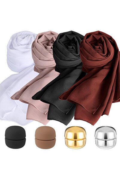 Hophor ShinyMatch Set of 4 Islamic Hijab Scarves with Magnetic Pins