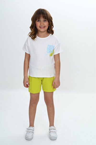 Toontoy Girl's 2-Piece Set Printed Crew Neck T-Shirt & Single Pocket Shorts w...