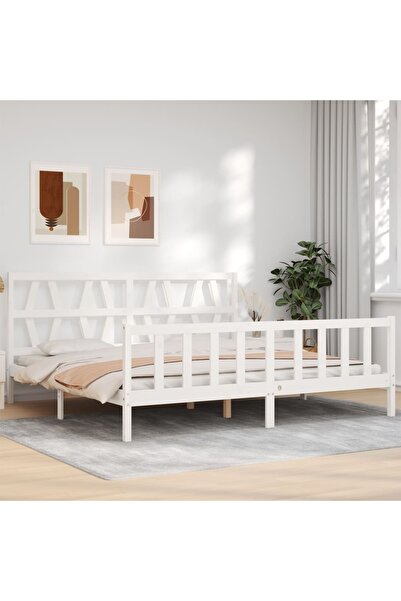 Concept Cadru de pat cu tăblie 200x200 cm, alb, lemn masiv