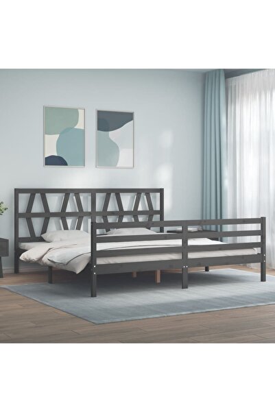 Concept Cadru de pat cu tăblie 200x200 cm, gri, lemn masiv