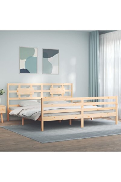 Concept Cadru de pat cu tăblie 200x200 cm, lemn masiv de pin