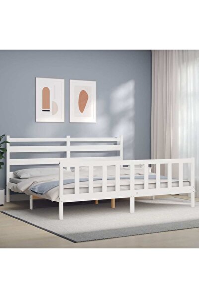 Concept Cadru de pat cu tăblie 200x200 cm, alb, lemn masiv