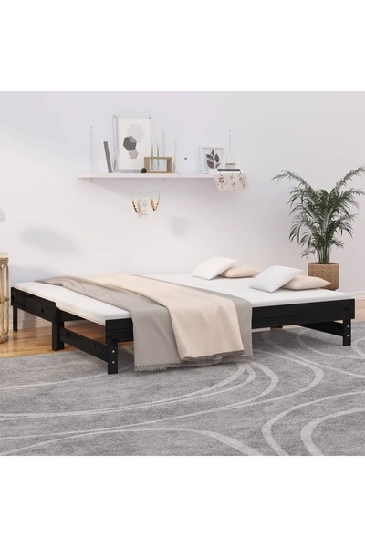 Concept Pat extensibil de zi, negru, 2x(90x190) cm, lemn masiv de pin