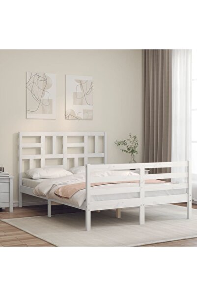 Concept Cadru de pat cu tăblie, 140x190 cm, alb, lemn masiv