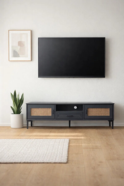 MARIA HOMES Dark Grey TV Stand – 140x40x46 cm Modern Plasma Table with Cabine...