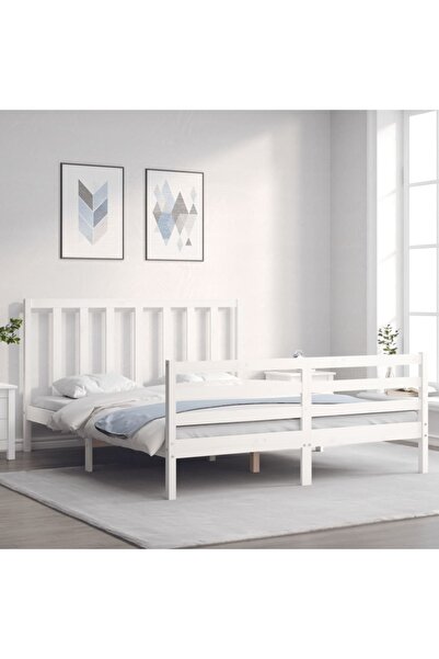 Concept Cadru de pat cu tăblie, alb, 160x200 cm, lemn masiv