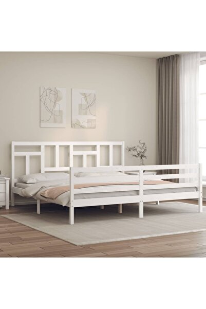 Concept Cadru de pat cu tăblie 200x200 cm, alb, lemn masiv