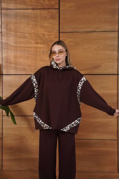 JUSTİN EXCLUSİVE Women's Black Oversize Stone Detailed Hoody and Wide Leg Pan...