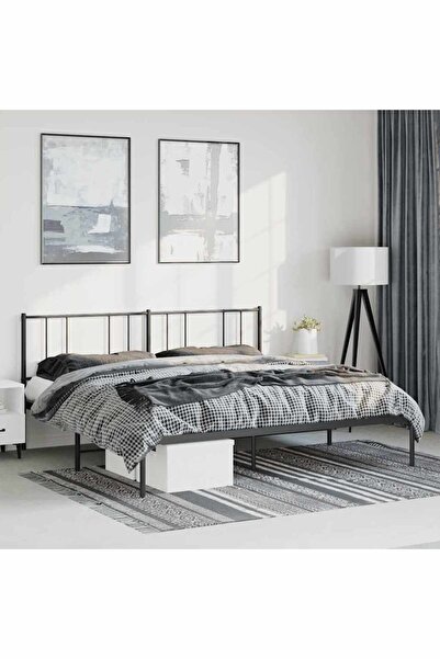 Concept Cadru de pat metalic cu tăblie, negru, 183x213 cm