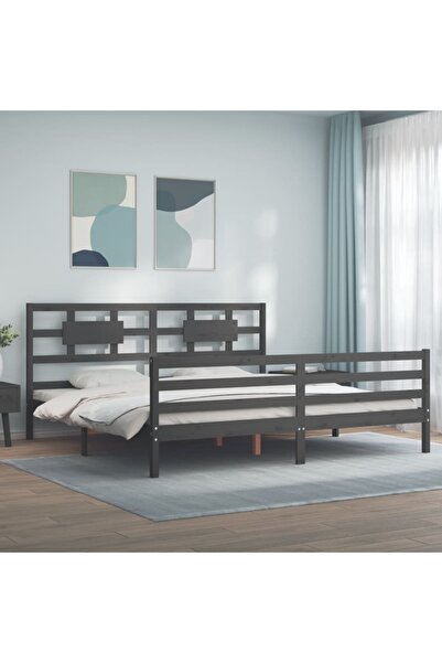 Concept Cadru de pat cu tăblie 200x200 cm, gri, lemn masiv