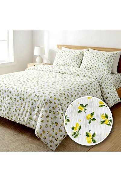 Pucioasa Double crepe bed linen 6 pieces, 100% Cotton , Lemon