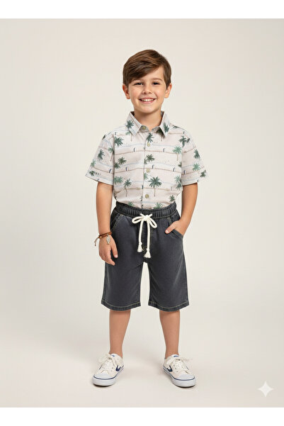 tinytrends Момчешка риза и дънкови шорти, празничен комплект от 2 части