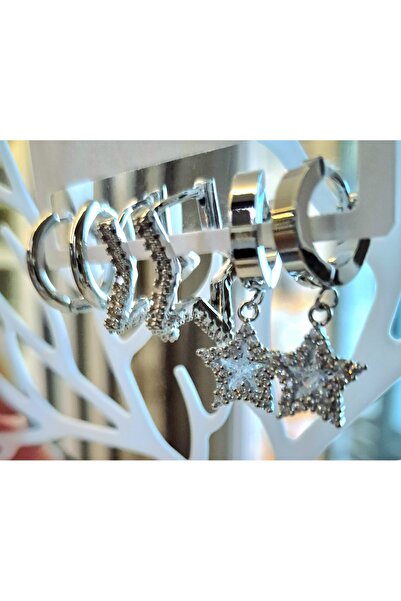 YILDIZ Lenara 3’lü Paslanmaz Çelik Küpe Seti – Zirkon Taşlı Premium Tasarım