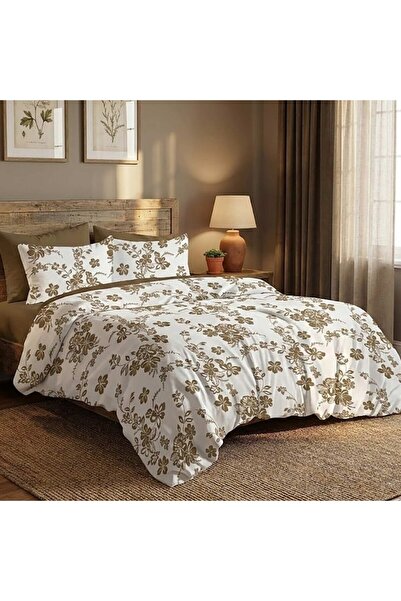 Pucioasa Duvet Cover Set with Stretchy in fine fabric, 6 pieces, Beige flowers