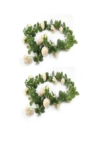 ROVERIM Set of 2 Artificial Silk Flower Garlands, White, Elegant Decor for Ho...