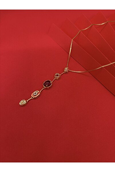 Melisa Takı & Aksesuar Purple Element Gold Y Necklace