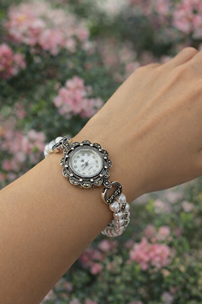 Yantra Silver 925 Ayar Gümüş Vintage İncili Saat