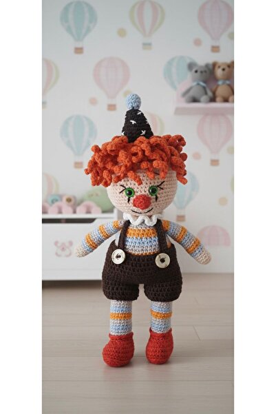 Vintage Takıhane Amigurumi Organik Oyuncak Bebek Palyaço Uyku Arkadaşı