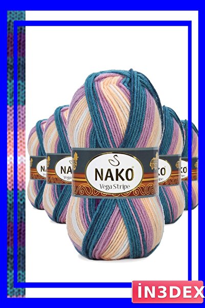 İN3DEX 5-Piece Acrylic Hand Knitting Yarn Set with Thin Striped Pattern