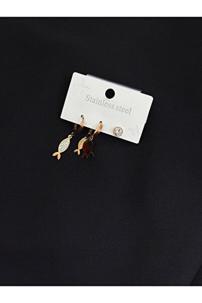 Melisa Takı & Aksesuar 316L Steel Rose Color 3-Piece Earrings
