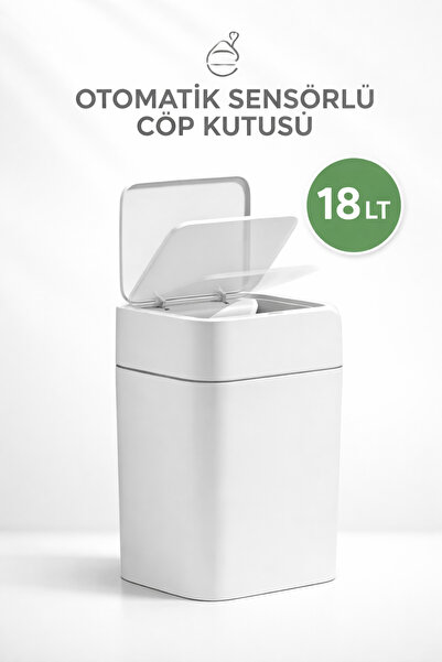 FERAH PLASTİK 18 LT Otomatik Sensörlü Çöp Kutusu Beyaz – Hareket Sensörlü Kap...