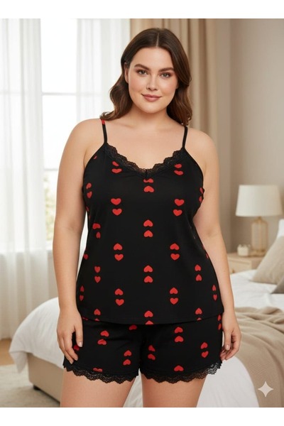 allure underwear Battal beden siyah kırmızı şortlu takım