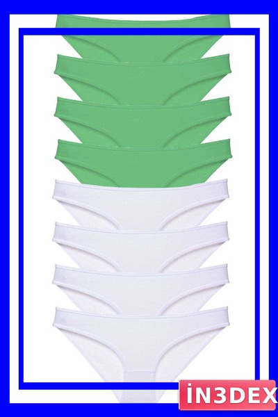 İN3DEX Lycra Women's Slip Panties Set 8 Pieces Green White