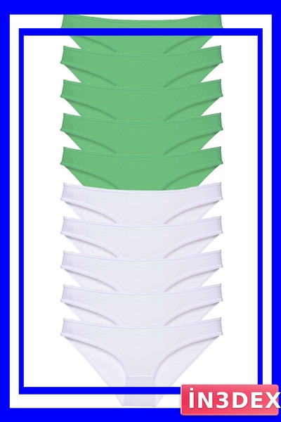 İN3DEX Lycra Women's Slip Panties Set of 10 Green White