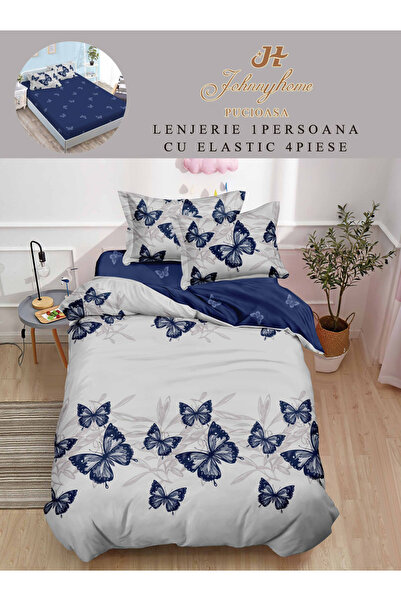 FIONNA.RO Finet Duvet Cover Set With Stretchy 1 Person - Blue Butterflies