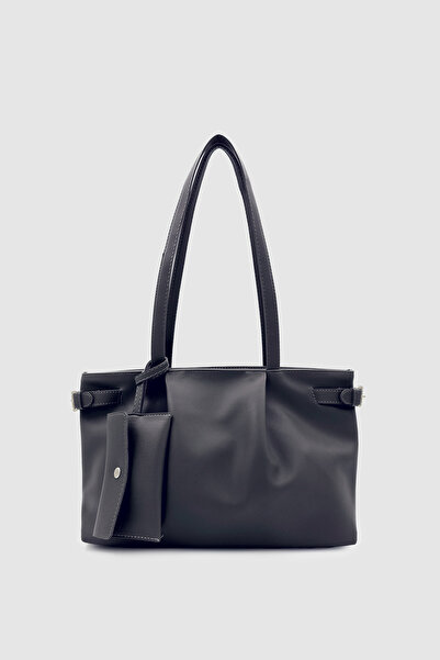 Wuclo Chimor Wallet and Matte Look Belt Detailed Shoulder Bag Black
