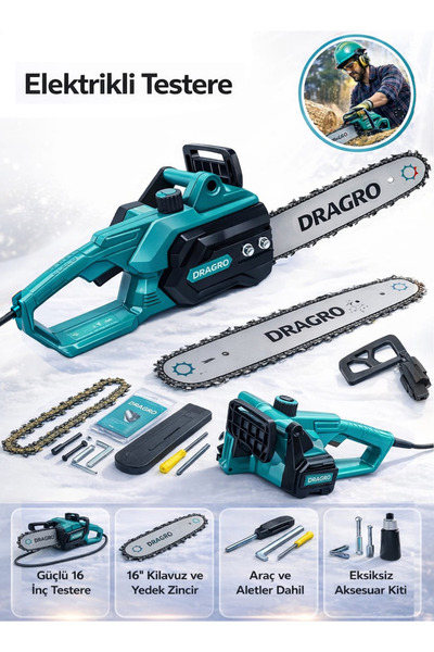 Dragro Profesyonel 1880w + Elektirikli Ağaç Odun Kesim Makinası