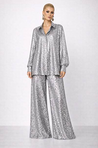 UNTIMELY Oversize Sequin Shirt & Wide-Leg Sequin Pants Set