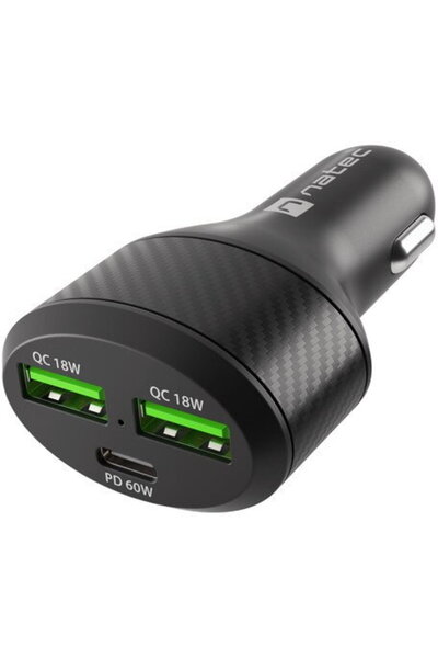 Natec Încărcător auto 2x USB 1x USB-C QC 3.0
