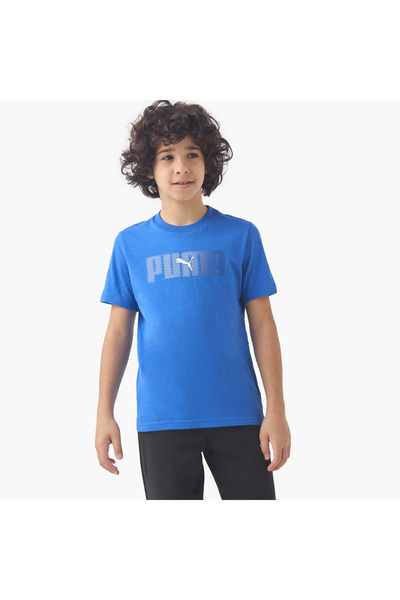 Puma Boys' Crew Neck T-shirt with Logo Print - Cotton - Short Sleeves