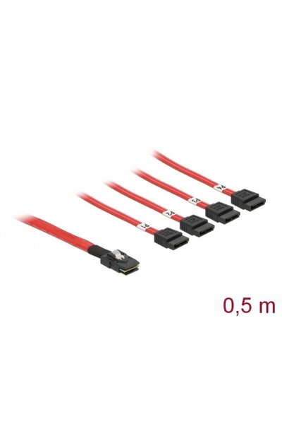 DELOCK Cablu cu conector Mini SAS SFF-8087 > 4 porturi SATA cu 7 pini 0,5 m