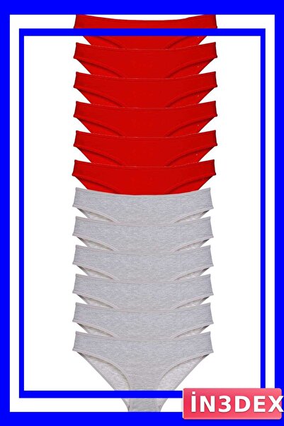 İN3DEX Lycra Women's Slip Panties Set 12 Pieces Red and Gray Color Options