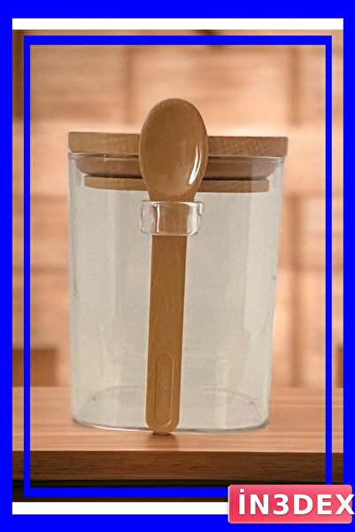 İN3DEX Crystal Plastic Spice Storage Container with Bamboo Lid and Spoon