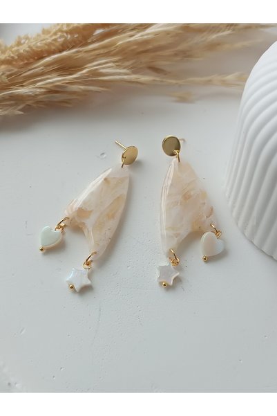 La fee aksesuar Bone Pattern Handmade Polymer Clay Earrings Women's Shiny Mar...