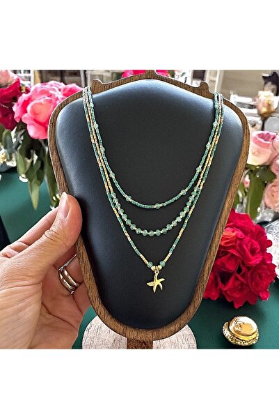 Ezera Handmade Choker in 3 Layers Green Safyia with Miyuki, Green Jade and Si...