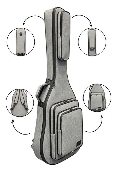 Erga Müzik Γκρι λινή τσάντα ακουστικής κιθάρας με αδιάβροχο μαξιλαράκι και βέ...