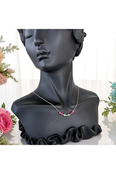 Ezera Multicolored Tourmaline Choker Necklace with Silver Chain Plated in Ros...