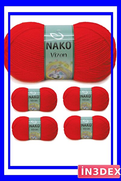 İN3DEX Flame Red Colored Acrylic Hand Knitting Yarn 5 Pieces