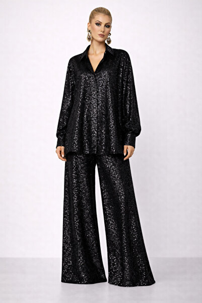 UNTIMELY Oversize Sequin Shirt & Wide-Leg Sequin Pants Set