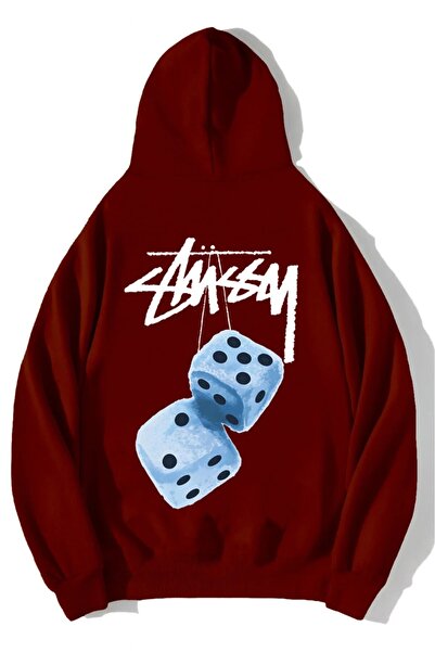 ZAVIXO Hanorac unisex Stussy cu imprimeu cu zaruri, supradimensionat, cu 3 fire