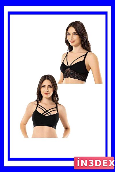 İN3DEX Black Lace Crossed Drawstring Bustier Set of 2