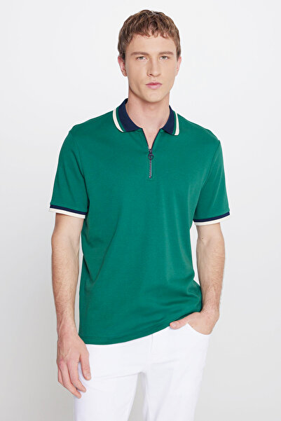 AC&Co / Altınyıldız Classics Men's Green-Navy Blue Regular Fit Wide Cut Polo ...