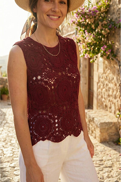 SAYZEN bluză de damă fără mâneci, din dantelă/croșetată