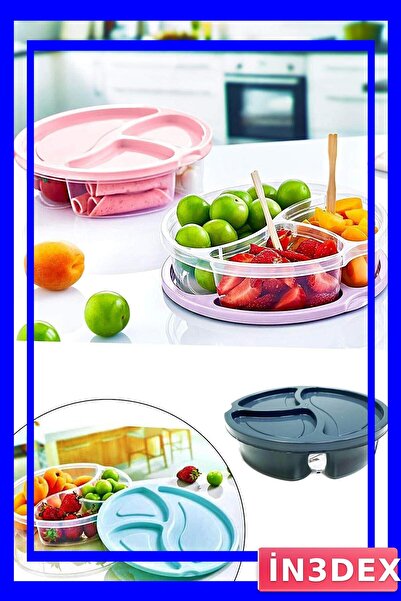 İN3DEX 3-Compartment Round Diet Nutrition Container Practical Storage